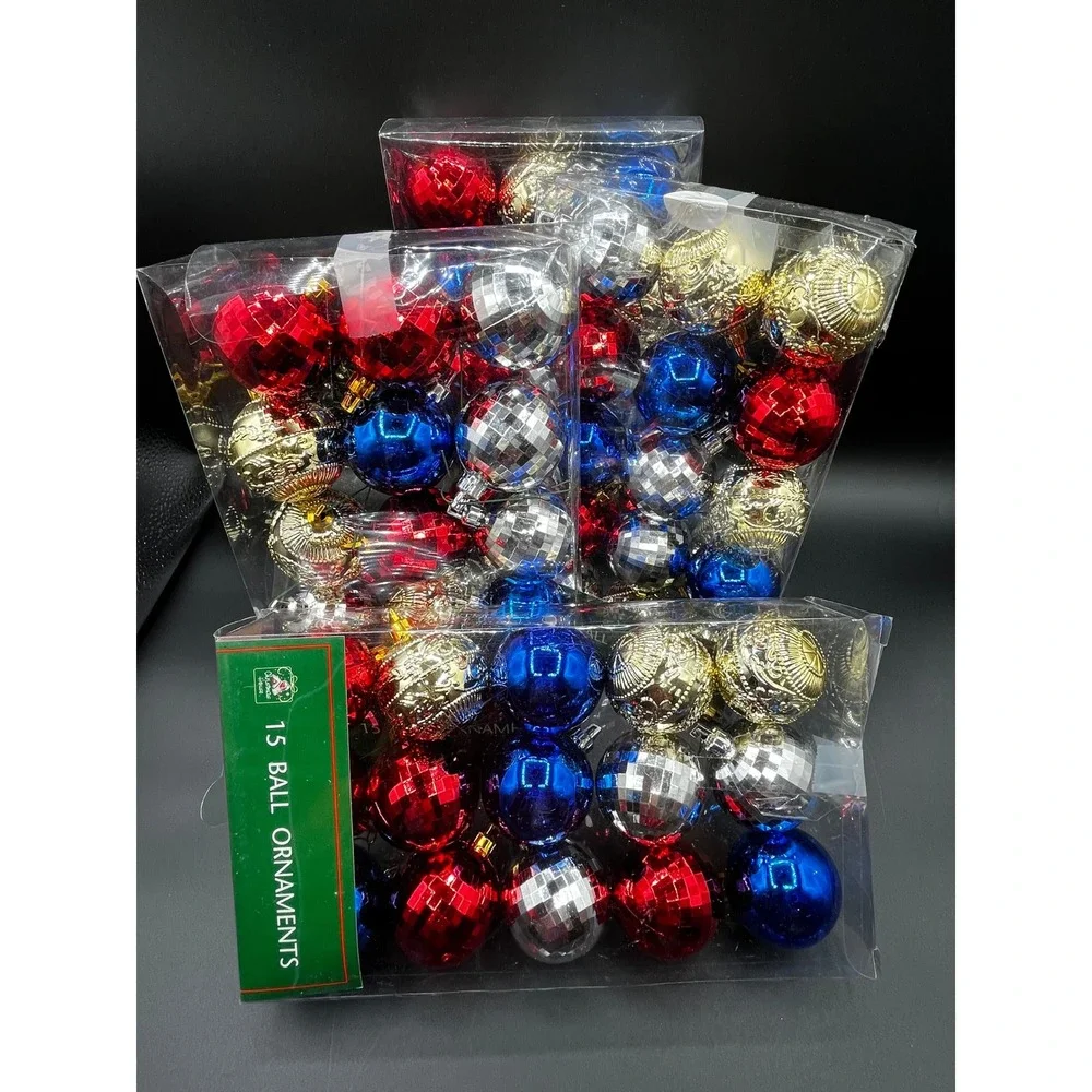 Christmas House 60ct Ball Ornaments Red Blue Silver Gold Disco Faceted 4 Packs